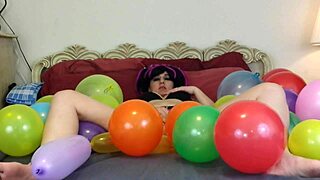 balloon popping with barefoot masturbation fetish