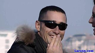 Mature slut intensely chokes on stranger's cock