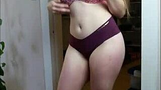 Hot brunette in sexy underwear dances alone