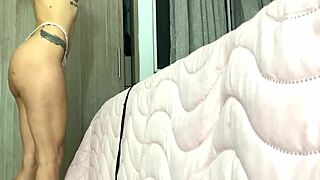 Spy cam catches Latina mother-in-law's cameltoe in hidden homemade footage