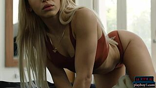 Blonde bombshell Abella Danger in a solo striptease show