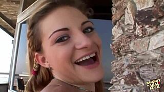 Adorable blonde gets deep anal in threesome!