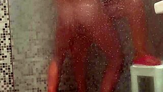 Wife gives blowjob in the shower and swallows cum