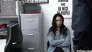 stealing latina teen encounters the guard's cock in a hidden office tease