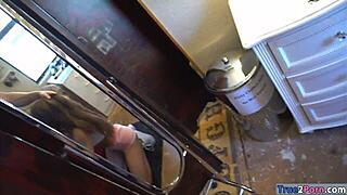 Hot ass brunette with glasses gets pounded hard on camera