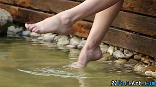 kinky footjob babe tugs hard