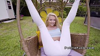 I’m obsessed with this petite blonde teen banging a huge cock