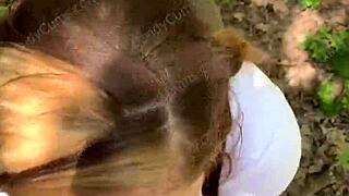 blonde teen deepthroats on hiking trail