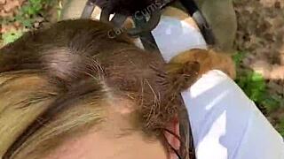 blonde teen deepthroats on hiking trail