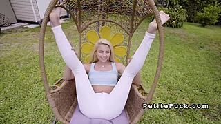 I’m obsessed with this petite blonde teen banging a huge cock