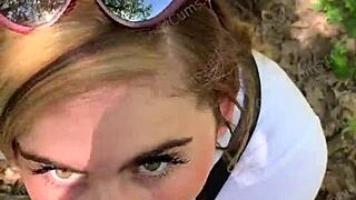 blonde teen deepthroats on hiking trail