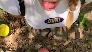 blonde teen deepthroats on hiking trail