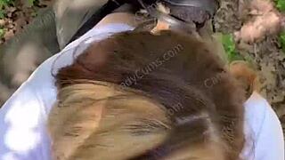 blonde teen deepthroats on hiking trail