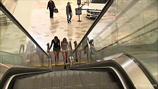 Kimmie and Mackenzie flash small tits in public spot