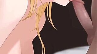 Cute blonde gives blowjob in hentai