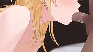 Cute blonde gives blowjob in hentai