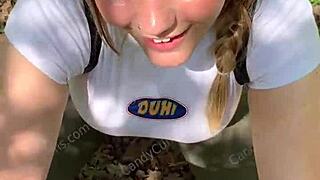 blonde teen deepthroats on hiking trail