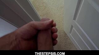 Stepbrother bangs hot blonde stepsister Avery Cristy in cowgirl POV