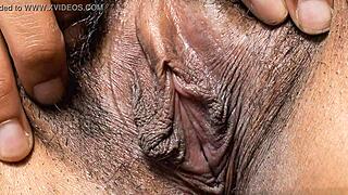 Black Ebonny's Hairy Pussy Close Up.