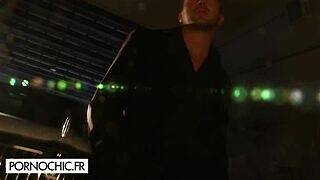 Blonde in Stockings Joins Two Men for Voyeuristic Foursome