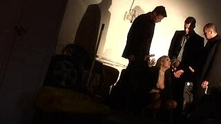Blonde in Stockings Joins Two Men for Voyeuristic Foursome