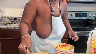 making banana pudding with my curvy ebony friend for fun