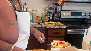 making banana pudding with my curvy ebony friend for fun