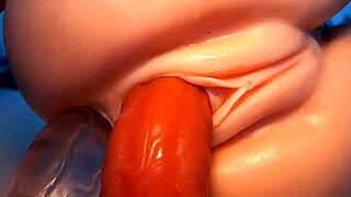 Close up of an anime fuck doll getting double penetration