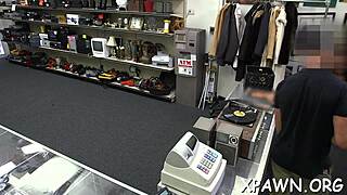 Daring Woman Sucks and Fucks in the Shop