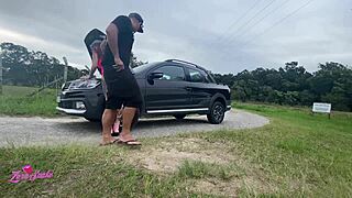 Public blowjob and fucking stranger cums on face