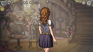 A girl gives a blowjob and a handjob in this video which is part of the Innocent Witches gameplay