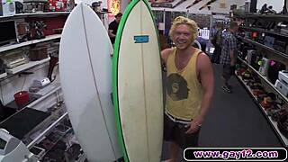 Blonde Muscle Surfer Dude Flexes His Strength