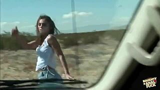 Hitchhiking brunette gets her ass pounded in the desert