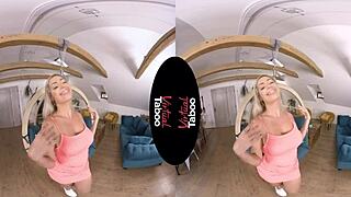 Virtual Taboo Featuring the Blonde with Shaved Pussy in POV Masturbation, Reaching Hairless Orgasm.