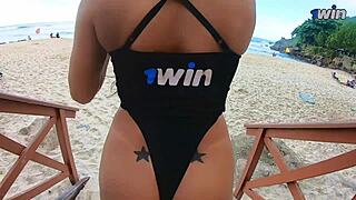 latina teen teases stranger with outdoor blowjob