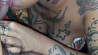 Ebony ex sucks tattooed cock at work