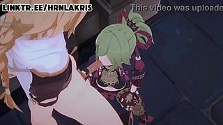 horny lakris from genshin impact engages in cartoon pussy licking