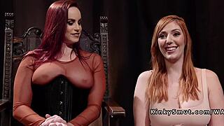 Red-haired women enjoy BDSM lesbian sex with a deep throat and an anal dildo