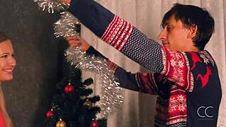 Sexy Blonde Decorates Fir-Tree With Boyfriend And Sucks Him