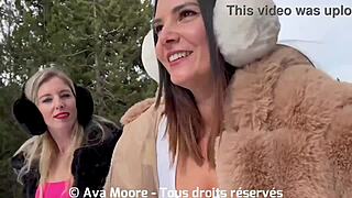 two naughty girlfriends suck cocks outdoors in snowy cumshot fun