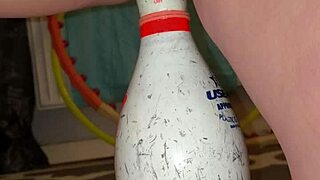 bowling pin insertion into pussy for squirting with vibrator in extreme fetish