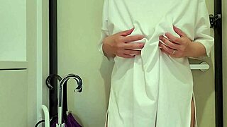 Chubby asian milf masturbates naked at the entrance