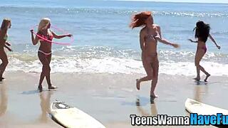 Teen threesome with facial finish in high definition