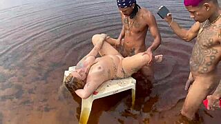Beautiful interracial friends fuck in Bahia bayou