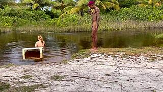 Beautiful interracial friends fuck in Bahia bayou