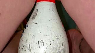 bowling pin insertion into pussy for squirting with vibrator in extreme fetish