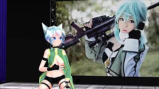 Sinon From Sword Art Online Showing Big Tits In Mmd