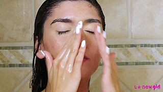 Beautiful brunette turns a shower into a steamy experience