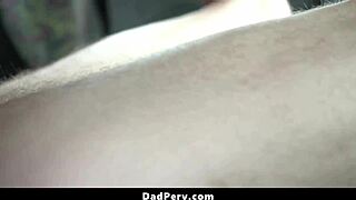 stepson gets rough with muscular daddy in car backseat