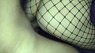 a brunette model seduces boss with perfect body in fishnets